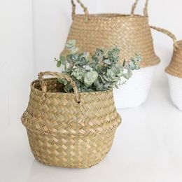 Storage Baskets Flowerpot Wicker Basket Organiser Folding Rattan Seagrass Woven Plant Flower Pot For Home Garden 230613