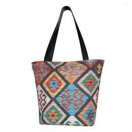 Shopping Bags Groceries Bag Print Canvas Shopper Shoulder Tote Big Capacity Vintage Persian Tribal Bohemian Ethnic Handbag