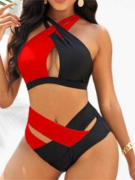 Women's Swimwear Stitching Swimsuit Bikini Women 2023 New Summer Fashion Sexy Slit Bikini Swimsuit Ladies High Waist Cross Two Piece Sets Z0613