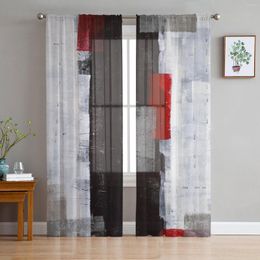 Curtain Red Black Abstract Oil Painting Texture Tulle Sheer Curtains For Living Room Bedroom The Kitchen Voile Decoration
