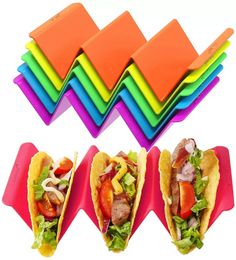 Colourful Taco Holders Premium Large Tacos Tray Plates Holds Up to 3 or 2 Each PP Health Material Very Hard and Sturdy Dishwasher Microwave Safe JN13