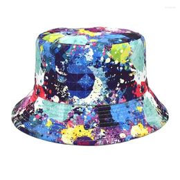 Berets Unisex Cartoon Panama Bucket Hats Graffiti Printed Fisherman Hat Summer Sun For Women Men Reversible Tie -Dye Fishing Caps