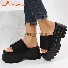 Slippers KarinLuna Dropship 2023 Summer Brand New Women Single Band Platform Sandals Black Nylon Chunky Platform Wedges Slipper Sandals J230613