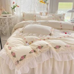 Bedding sets Korean Style Brushed Floral Chiffon Ruffles Girls Bed Skirt Single Queen Bedding Set Duvet Cover Set Bed Sheet Set cases Z0612