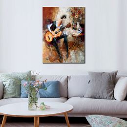 Guitarist Handmade Abstract Oil Painting on Canvas with Textured for Living Room Wall Art