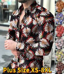 Men's Casual Shirts Trendy Men's Shirt Light Luxury Long Sleeved Floral Pattern Tops Slim Button Down Loose Prom Party XS-8XL