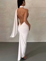 Casual Dresses Sexy Backless Party Dress Women Maxi Sheath Hip Package Long Eveing Dresses Ruched Slim Halter 2023 Spring Elegant Lady Robe Z0612