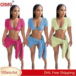 Work Dresses 10 Wholesale Summer Bubble Skirt Sets Women Sexy V Neck Crop Top And Bandage Two Piece Casual Mini Dress Suits 9826