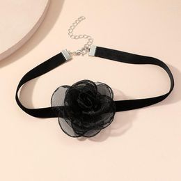 Choker Trendy Black Organza Camellia Necklaces For Women Vintage Sexy Velvet Neck Band Gothic Girl Jewelry Accessories