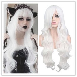 Lace Wigs Long Wavy Cosplay Wigs For Women Party Costume Black White Red Pink Blue Blonde Orange Synthetic Hair Wigs with Bangs Z0613