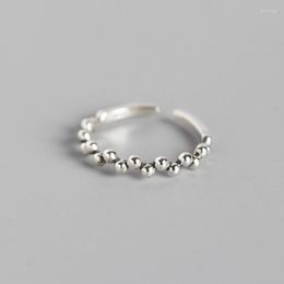 Cluster Rings Small &Thin Authentic S925 Sterling Silver FINE Jewelry Beads Lucky Round Wave Ball Adjust C-TYJ0124