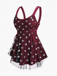 Women's Tanks ROSEGAL Plus Size Star Printed Lace Up Spaghetti Strap Top Casual Vest For Women Summer Streetwear Arrived 4XL
