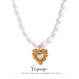 Pendant Necklaces Yhpup Heart Collar Necklace Elegant Natural Freshwater Pearl Chain Stainless Steel Jewellery Female Gift 230613