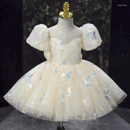 Girl Dresses Sequin Baby For Birthday Baptism Champagne Lace Kids Wedding Party Princess Tulle Tutu Gown Formal Vestidos