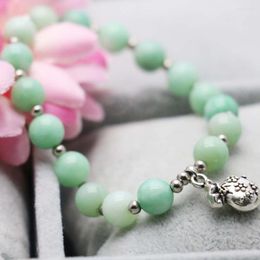 Strand 8mm Green Beads Chalcedony Stone Pendant Tibet Silver Colour Lucky Bag Bracelet Hand Chain For Women Girls Jewellery Making Design