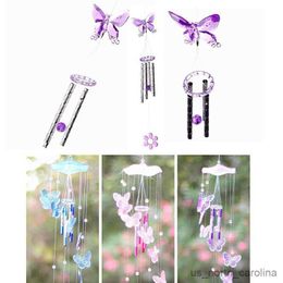 Garden Decorations Creative Crystal Butterfly Mobile Wind Chime Bell Garden Ornament Gift Yard Garden Living Hanging Decor Art Home Decoration R230613