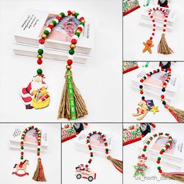 Garden Decorations Wooden Tassel Beads Garland House Country Tiered Tray Wall Hanging Ornaments Crafts Decoration R230613