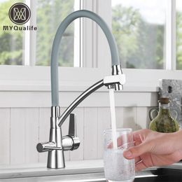 Bathroom Sink Faucets MYQualife Brand Kitchen Sink Faucet Tap Pure Water Filter Mixer Crane Dual Handles Purification Kitchen and Cold Faucet 230612