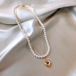 Choker FEEHOW Korean Goth Ins Vintage Pearl Necklace For Women Heart Pendant Fashion Summer Y2K Grunge Jewellery Accessories