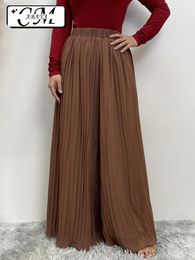 Ethnic Clothing Seller Women Pant Pleated Wide Leg Solid Colour Female High Waist Thin Chiffon Plus Size Casual Ladies Culottes Trousers