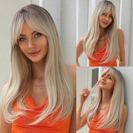 Lace Wigs Blonde Wigs For White Women Long Natural Wavy With Bangs Middle Part Heat Resistant Z0613