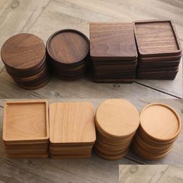 Mats Pads Wooden Coasters Black Walnut Beech Cup Mat Bowl Pad Round Square Coffee Tea Cups Dinner Plates Kitchen Bar Tool Customiz Dhev6