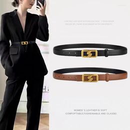 Belts Double Sided Use Of Genuine Leather Belt For Women's Fashion Decoration Suit Jeans Cowhide Thin Summer Ins Style Black