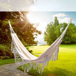 Hammocks Garden Hammock Tassel Swing Hanging Bed Camping Hunting Foldable Hammock Photo Props Outdoor Accessories