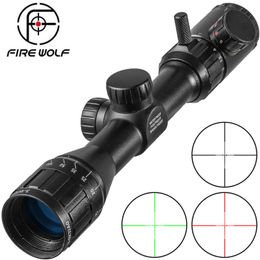 FIRE WOLF 3-9x32 AO Tactical Hunting Riflescope Green Red Cross Illuminated Range Finder Reticle Optics Sight