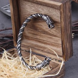 Charm Bracelets Stainless Steel Nordic Viking Norse Dragon Bracelet Men Wristband Cuff with Wooden Box 230612