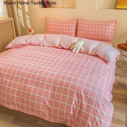 Bedding sets Princess Style Pink Plaid Bedding Set Ins Bed Sheet Quilt Cover Single Double Size Bed Linen Boys Girls Decor Bedroom Z0612