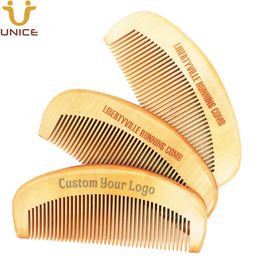 MOQ 100 PCS Customized Hair COmb Imprinted LOGO Laser Carved Wood Anti Static Beard Combs for Barber Promotion 12.8*5*1cm