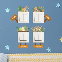 4 PCS Green Plant Animal Cartoon Light Switch Wall Stickers For DIY Home Decoration Cartoon Animals Decals PVC Mural Art