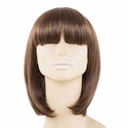 Lace Wigs Brown Wig Bangs Fei-Show Synthetic Heat Resistant Fibre Short Wavy Fringe Bangs Women Female Cos-play Hairpiece Bob Hair Z0613