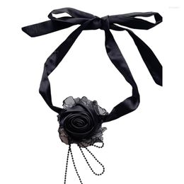 Choker Fabric Flower Tie Strap Necklaces Material Wedding Jewellery Gift For Women Girls Bride Party