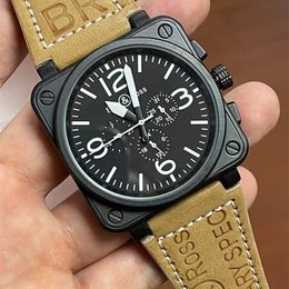 Other Watches mens watch automatic mechanical bell brown leather black rubber ross 6 hands 230612