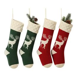 46cm Knitting Elk pattern Christmas Stockings Xmas Tree Decorations Solid Colour Children Kids Gifts Candy Bags JN13