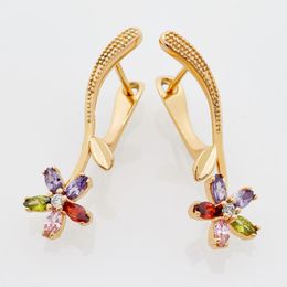 Dangle Earrings Unique 585 Rose Gold Multi/White Stone Flower Hollow Long Women Creative Party Fine Fashion Jewellery