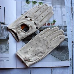 Five Fingers Gloves 100 Genuine Leather Driving Glove's SingleLayer Thin Fashion Hollow Breathable Short Spring and Summer Driver 230612