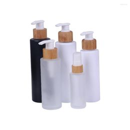 Storage Bottles 30ml 50ml For Essential Oils Skin Care Essence Jar With Bamboo Lid Containers Frosted Glass Liquid