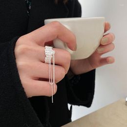 Cluster Rings Exquisite Real 925 Sterling Silver Long Tassel Bead Chain For Women Accessories Irregular Face Ring Fine Jewellery 2023