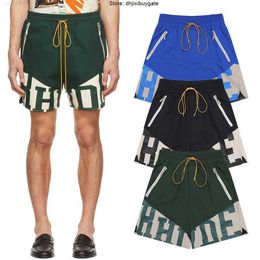 2023ss RHUDE Patchwork Shorts Men Women High Quality Loose RHUDE Nylon Mesh Drawstring Zipper shorts highquality