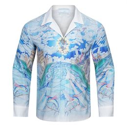 designer cloud blue Hawaiian Style Mens Short Sleeve Print Shirt Plus Size Casual Collar Button Loose Beach M-3XL dff14