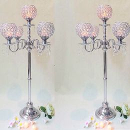Wholesale Luxury home decoration crystal gold candelabra 5 arms for wedding ceremony table sliver candle holder centerpieces