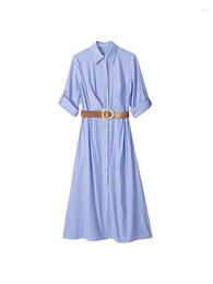 Casual Dresses Women's 2023 Spring Leisure Fashion Unique Polo Collar Long Sleeve Single Breasted Slim Fit With Belt Shirt Style Dress