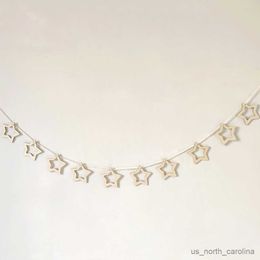 Garden Decorations Nordic Wooden Star Beads Garland Banners Girls Baby Shower Wall Decor Kids Room Hanging Curtains Photo Props R230613
