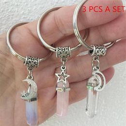 3 PCS Crystal Moon Star Keychain Crystal Key Chain Charm Crystal Keyring Point Women Men Pendant