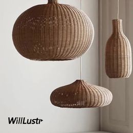 Handmade Rattan Pendant Lamp Hand Knitted Wicker Suspension Light Teahouse Home Hotel Cafe Chinese Zen Style Ceiling Chandelier