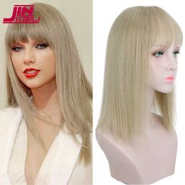 Lace Wigs JINKAILI Women's Toupee Synthetic Short Straight Blonde Wig with Bangs for Women Heat Resistant Replacement Closure Hairpiece Z0613