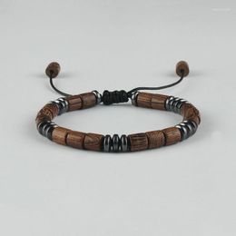 Charm Bracelets Handmade Hematite Wooden Beads For Men Braided Adjustable Leather Rope Beaded Friendship Bracelet Male Jewellery Gift